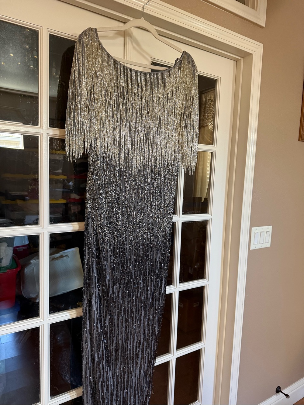 Silver Ombre Fringe Evening Gown mac duggal
